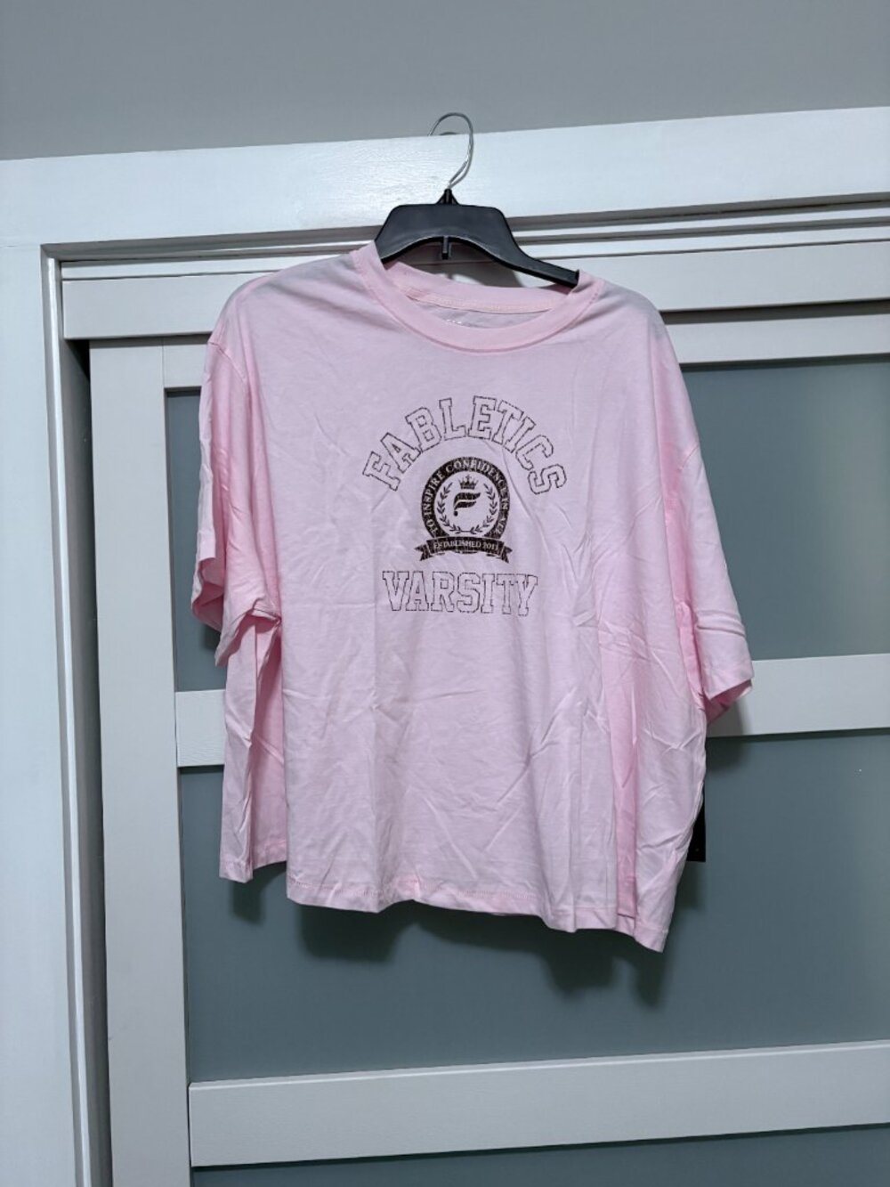 Fabletics s/s Boxy Tee Cotton Varsity Soft Pink Women's sz 2X